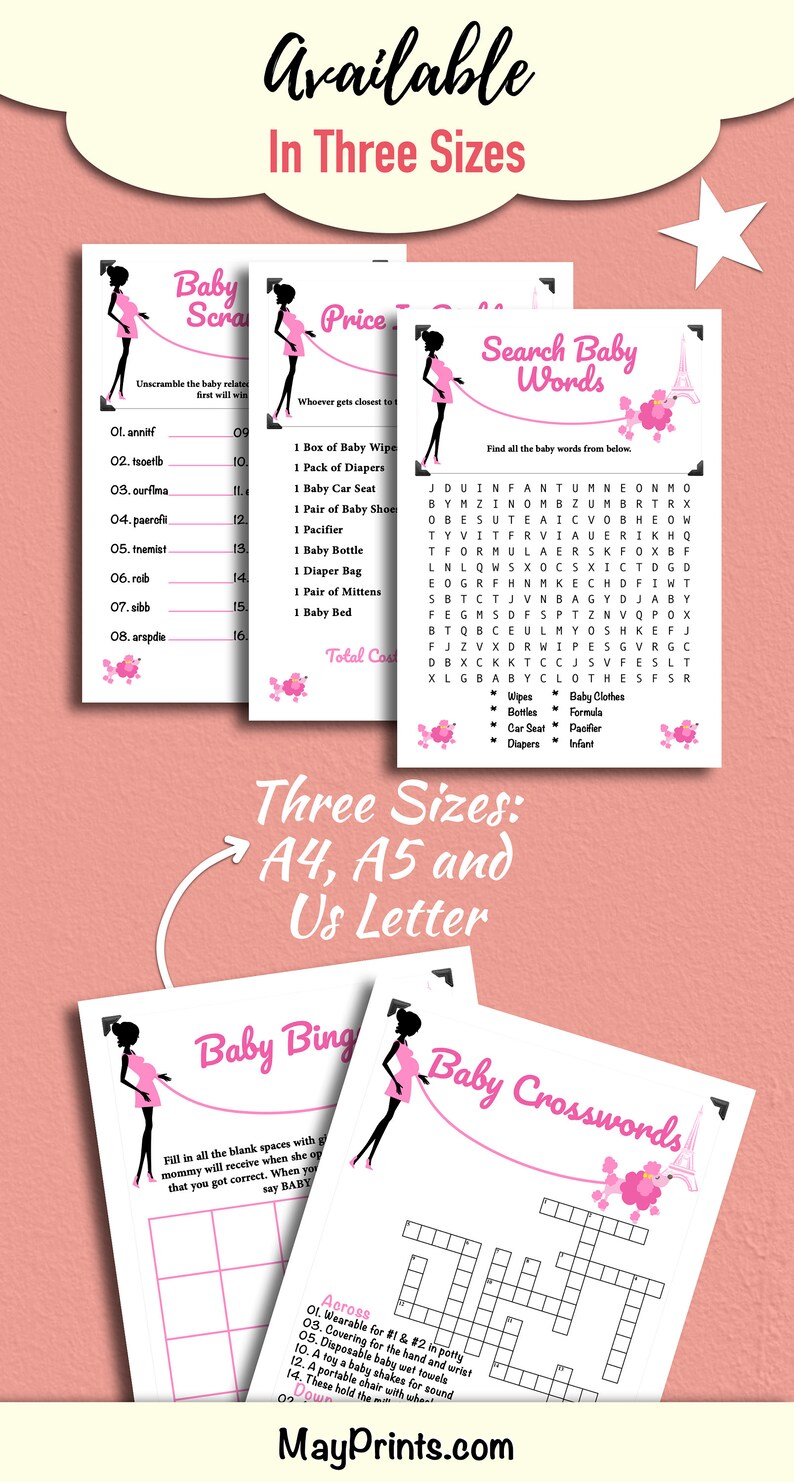 Lekpaket för babyshower i Paris, pudel, babyshowerspel i Paris, Eiffeltornet, fransk bebis, utskrivbara spel, gratis graviditetschecklista bild 8