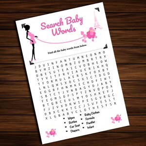 Lekpaket för babyshower i Paris, pudel, babyshowerspel i Paris, Eiffeltornet, fransk bebis, utskrivbara spel, gratis graviditetschecklista bild 2