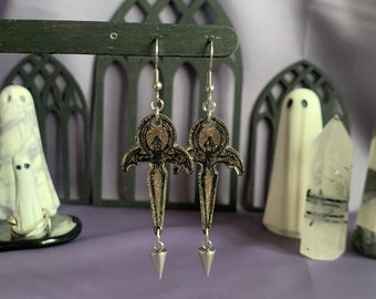 Zilver chroom en Spike Bat Wing Ankh gotische Goth stalen oorbellen