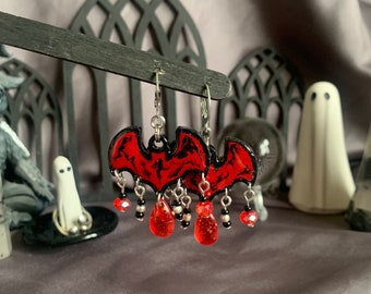 Rode gotische Blood Drop Bat kralen stalen hoepel oorbellen