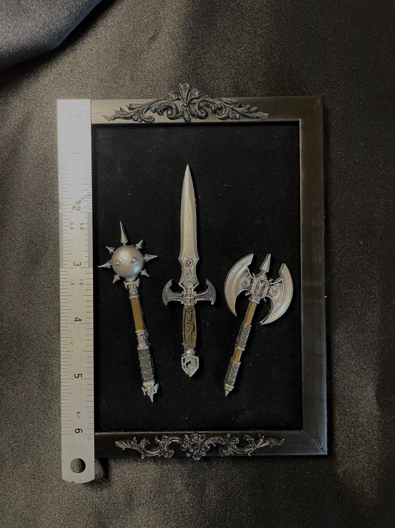 Medieval Weapon Flail Axe and Sword Gothic Ornate A5 Frame Wall Hanging ...