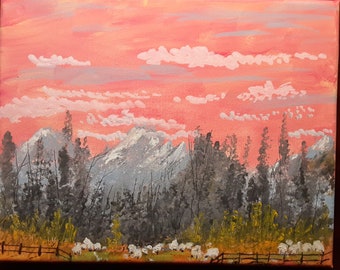 Sheep grazing- acrylic