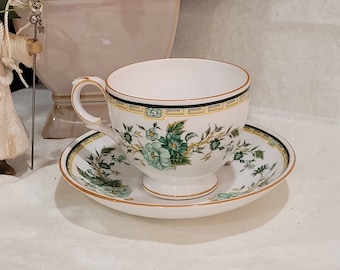 Kowloon Pattern Teacup and Saucer by Crown Bone China Staffordshire Produced 1974-1979