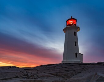 Impresión de bellas artes de aluminio HD del amanecer en Peggy's Cove Nova Scotia en 12x18 16x24 20x30 24x36 (metal, lienzo, impresión de bellas artes brillo / mate)