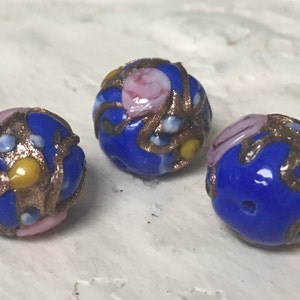 8mm or 12mm Murano Glass Bead,Fiorato Bead,Italian Wedding Cake Bead,Blue Round Glass Bead,Venetian Bead,Lampwork Bead,Italian Glass Beads
