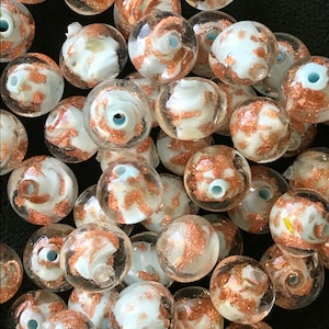 Venetian Beads,Murano Glass Beads,Lampwork Beads,Venetian Glass,8mm Round Sky Blue Bead,Avventurine Bead,CopperBead,Clear Glass Bead