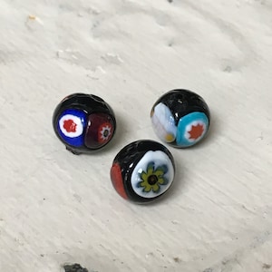 Millefiori Flower Beads,Black Murano Glass Bead,Millefiori Beads,Venetian Beads,10mm Round Bead,Lampwork Bead,Loose Beads,Glass Beads