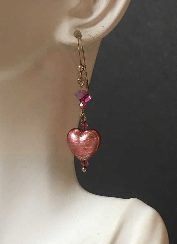 Heart Earrings,Sterling Silver Earrings with Pink… - image 2