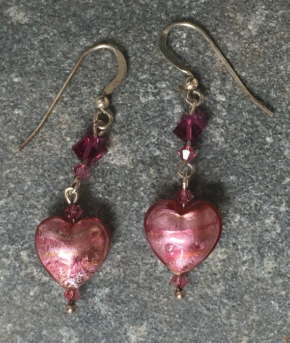 Heart Earrings,Sterling Silver Earrings with Pink… - image 6