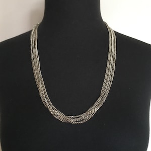 Vintage Jewelry,1980&#39;s Necklace,Direction One Vintage Silver Tone Fashion Necklace,Multi Strand Silver Necklace,Multi Strand Silver Chain