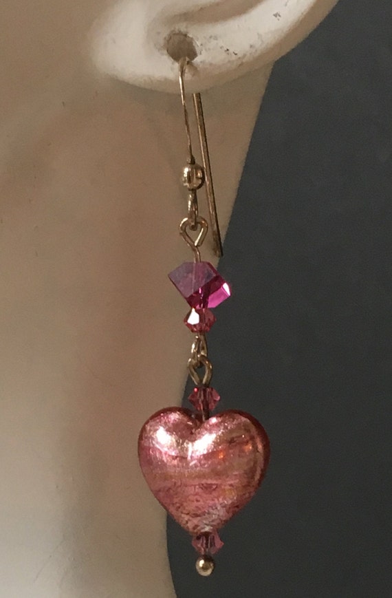 Heart Earrings,Sterling Silver Earrings with Pink… - image 5
