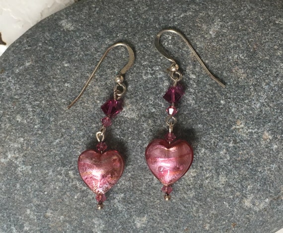 Heart Earrings,Sterling Silver Earrings with Pink… - image 4