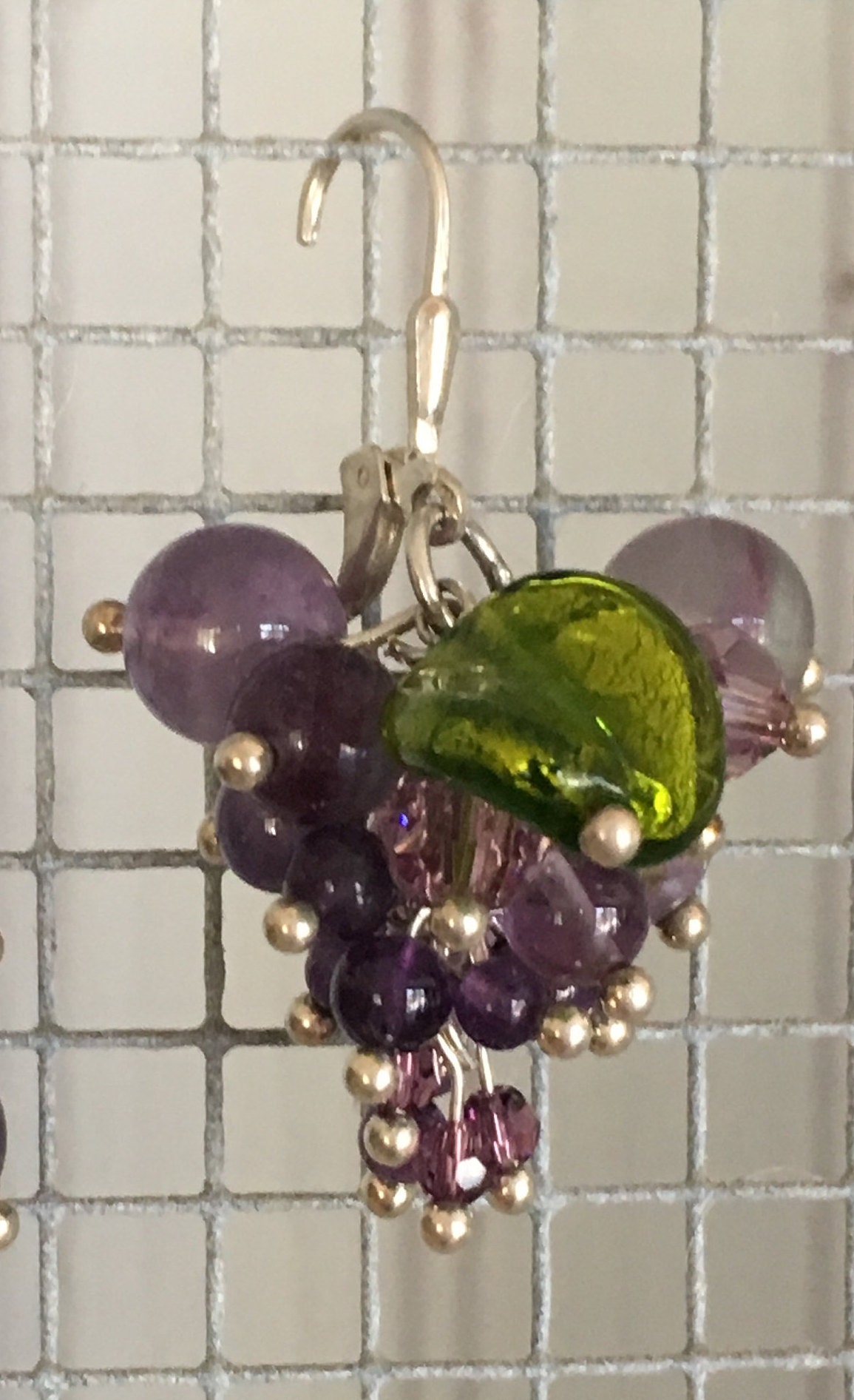 Boucles D'oreilles épingle Grappe De Raisin En Cristal Bleu - Style Vigneron - Neuf
