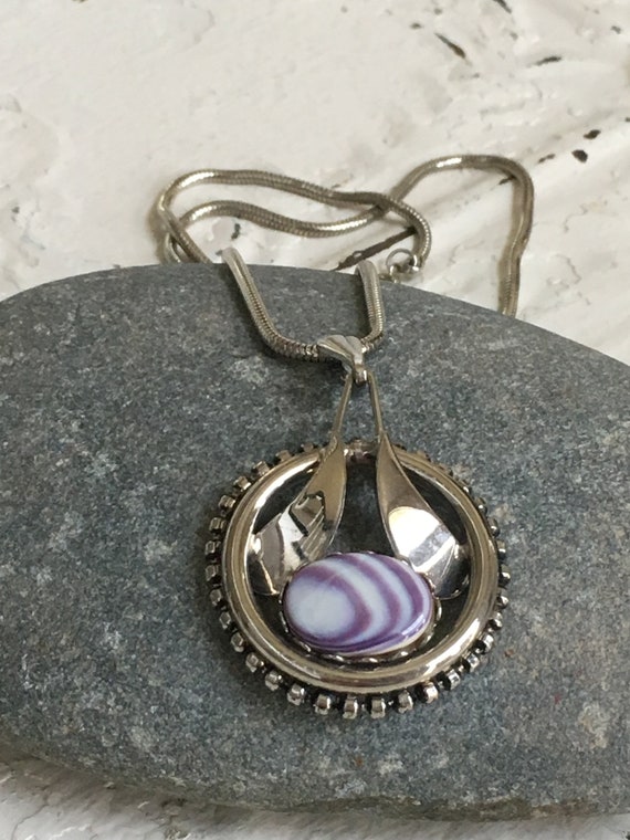 Vintage Onyx Pendant Necklace,Onyx Pendant,Retro Onyx Necklace,Silver and Onyx Choker Necklace,Onyx Cabochon,Purple Onyx Pendant,BoHo Chic