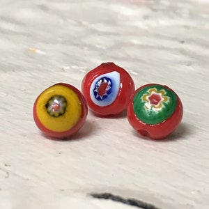 8mm Red Murano Millefiori Beads,Flowered Beads,Venetian Beads,Italian 1000 Flower Beads,Loose Bead,Lampwork Beads,Round Beads,Red Beads
