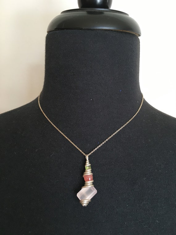 Vintage Rose Quartz Crystal Pendant,Necklace,Quart