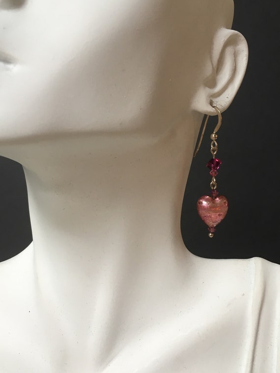 Heart Earrings,Sterling Silver Earrings with Pink… - image 1