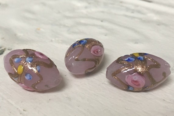Set of 4 Beads Oval Glass Lampwork Murano 10 x 16mm Brown