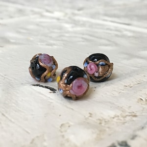 10mm Wedding Cake Bead,Murano Glass Bead,Fiorato,Black Round Bead,Venetian Glass,Lampwork Glass Bead,Italian Glass,Handmade Bead,Loose Beads