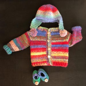 Baby sweater set, baby shower gift, baby sweater hat and slippers set, Handmade baby gifts, crocheted baby gift set