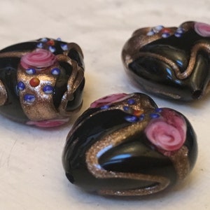 20mm Wedding Cake Bead,Fiorato Beads,Lampwork Glass Beads,Black Bead,Heart Bead,Italian Glass Beads,Murano Bead,Venetian Bead,Pendant