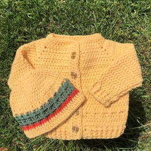2-piece hand crocheted Baby Set.Acrylic cotton blend sweater and hat with vintage buttons,Handmade crochet baby gift,baby shower gift set