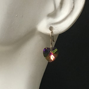 Vintage Crystal Heart Earrings,Heart Earrings in Rainbow Crystal,Heart Crystal Beads,Valentine Jewelry,Heart Earrings,ABCrystal Hearts