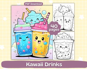 Páginas para colorear de bebidas kawaii / Libro para colorear para adultos / Imprimible / Descarga digital