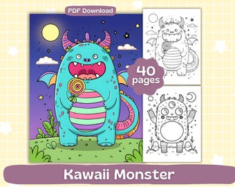 Dibujos para colorear de monstruos kawaii / Hojas para colorear de criaturas caprichosas / Libro para colorear para adultos / Descarga digital