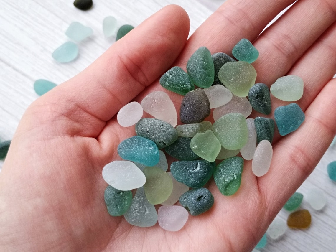 30 small Sea Glass Frosted genuine sea glass Emerald Aqua Etsy