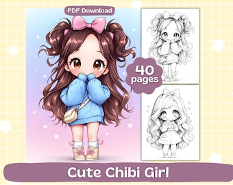 Dibujos para colorear de chicas chibi lindas / Hojas para colorear de chicas kawaii / Libro para colorear imprimible / Descarga digital