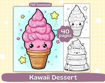 Páginas para colorear de postres kawaii / Libro para colorear para adultos / Imprimible / Descarga digital