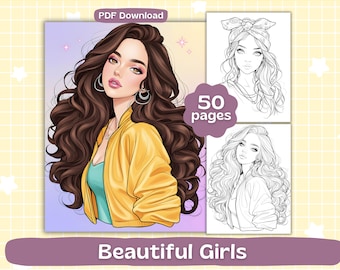 Dibujos para colorear de chicas hermosas / Hojas para colorear de chicas lindas / Libro para colorear para adultos / Descarga digital
