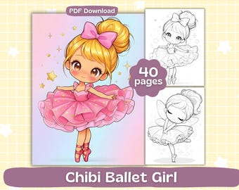 Páginas para colorear de ballet chibi / Hojas para colorear de bailarinas / Libro para colorear kawaii imprimible / Descarga digital