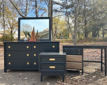 black and gold dresser and nightstand set Blake BLACK/GOLD King Bed With LAMPS, DRESSER, MIRROR, Nightstand
