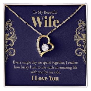 Forever Love Necklace [18K yellow gold finish] w/To My Beautiful Wife Message Card and Two Tone Box