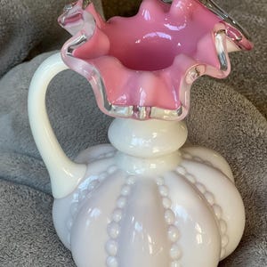 Fenton milk glass with pink vase/jug