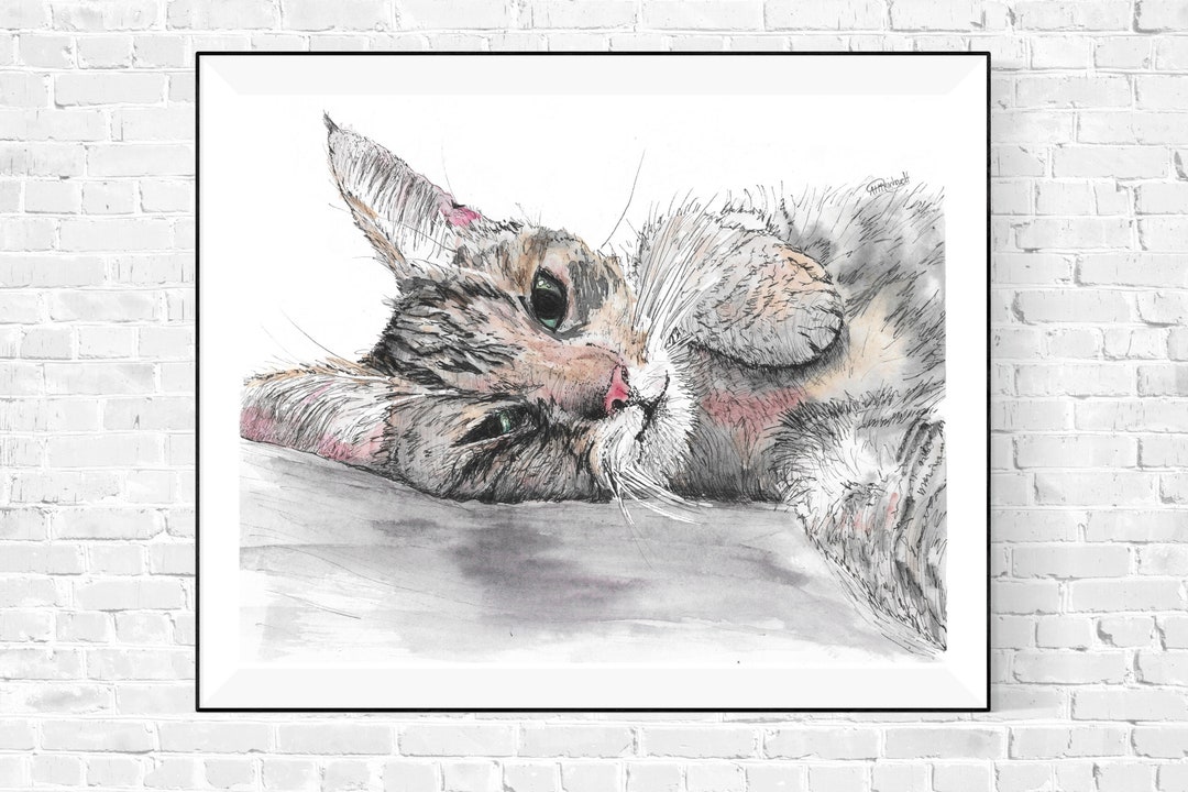 Watercolor Tabby Cat Digital Print Digital Art Print Cat - Etsy