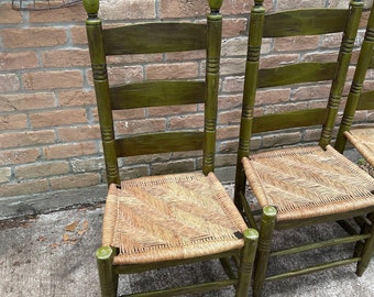 Primitive Antique Ladder Back Chairs, Set of 4, Shaker Style
