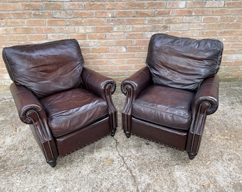 Pair of Bernhardt Van Gogh Brown Leather Recliners