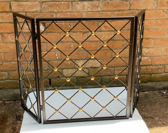 Mid 20th Century French Jean Royere Style Fireplace Screen, Wrought Iron and Brass Coins