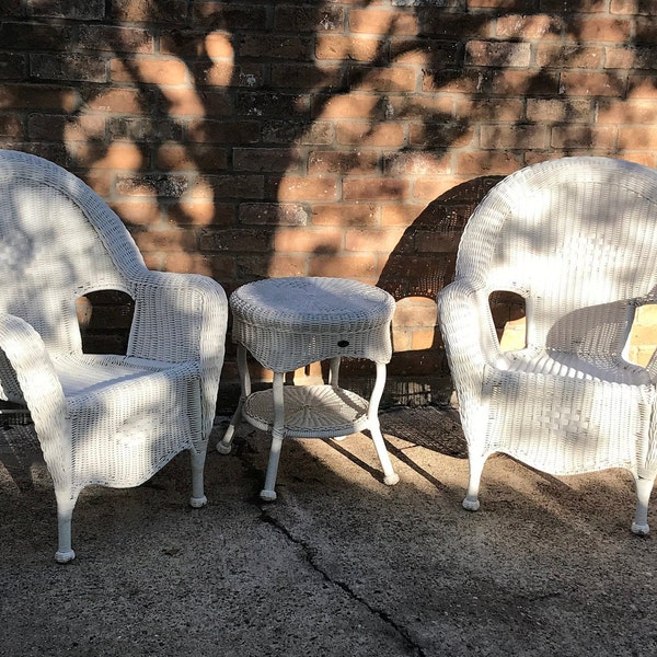 CHAIRS ARE SOLD! Do not buy! White Patio Faux Bamboo Side Table by Hampton Bay