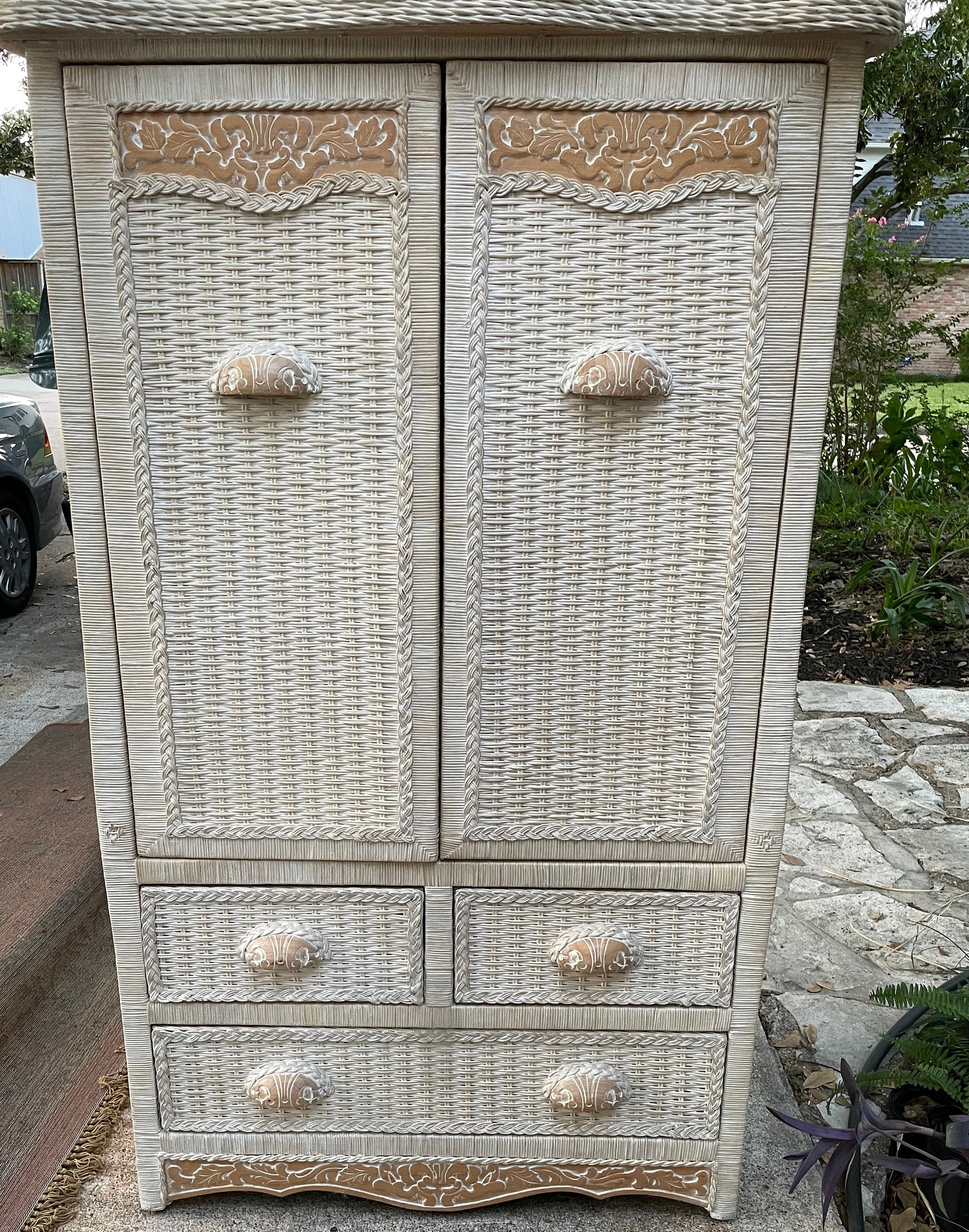 White sale wicker armoire