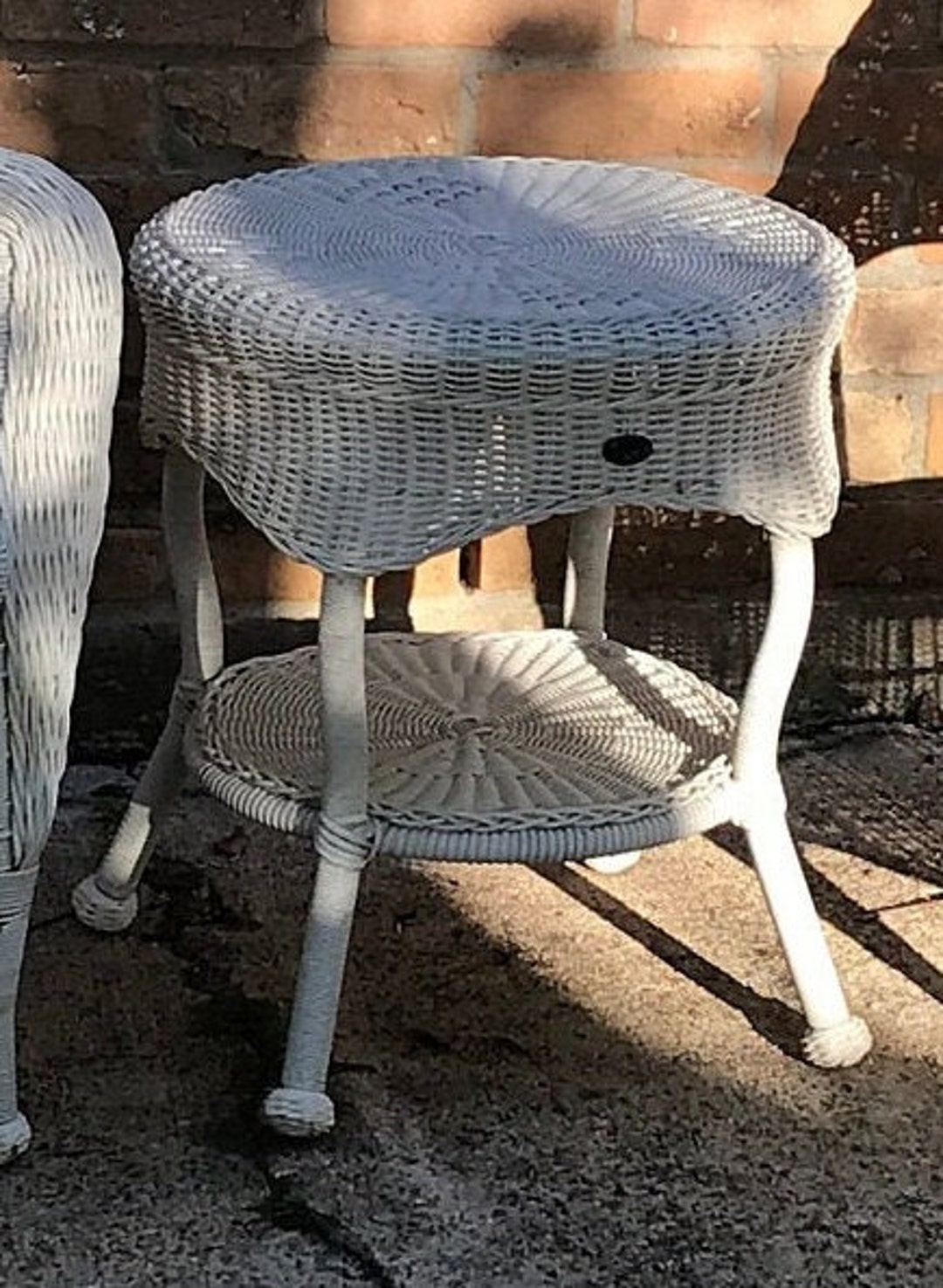 White Patio Faux Bamboo Furniture, Resin Wicker Patio Table, From Hampton Bay Etsy