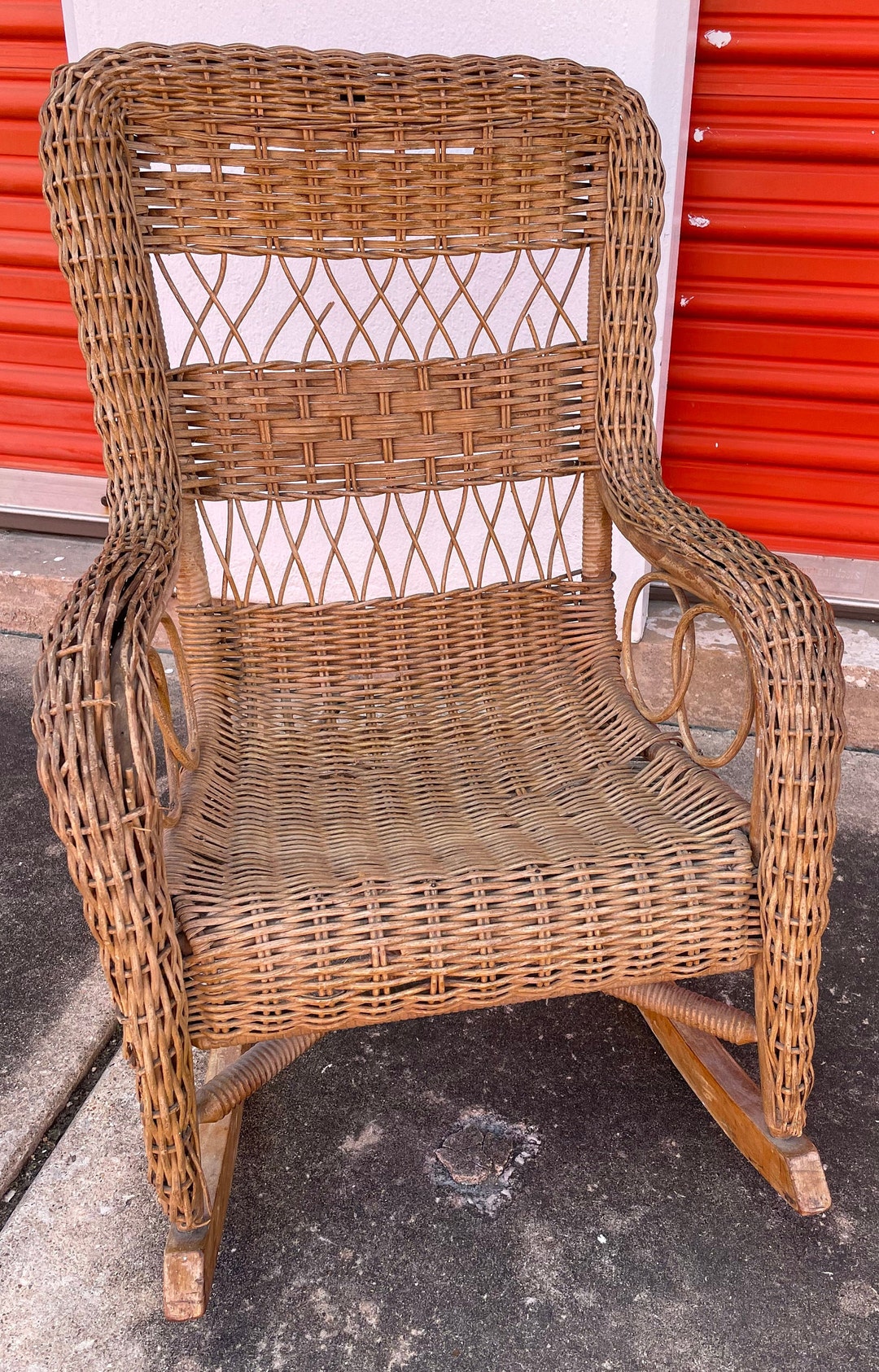 Vintage Childs Wicker Rocking Chair, Turned Wood Cross Bracing Etsy