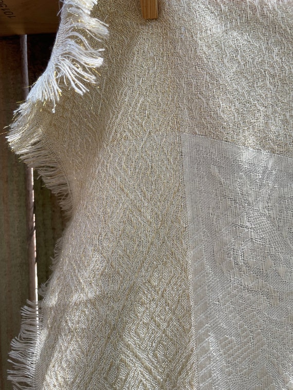 Wrap, Shawl, Large Square Cream Gold - image 9