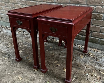 High Quality End Tables by Century Furniture Company, Asian Style Cinnabar Red, with Drawers