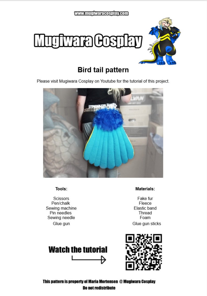 DIGITAL Bird Tail Pattern for Fursuits PDF Download