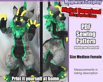 DIGITAL Digitigrade Bodysuit Pattern for Fursuits - Sized Medium Female - PDF Download - No Padding Pattern Version