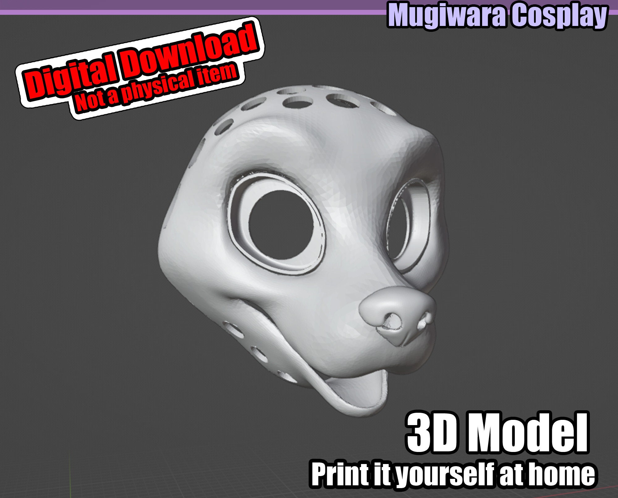 Fox 3D-model STL Fursuit Head Base for 3D-printing